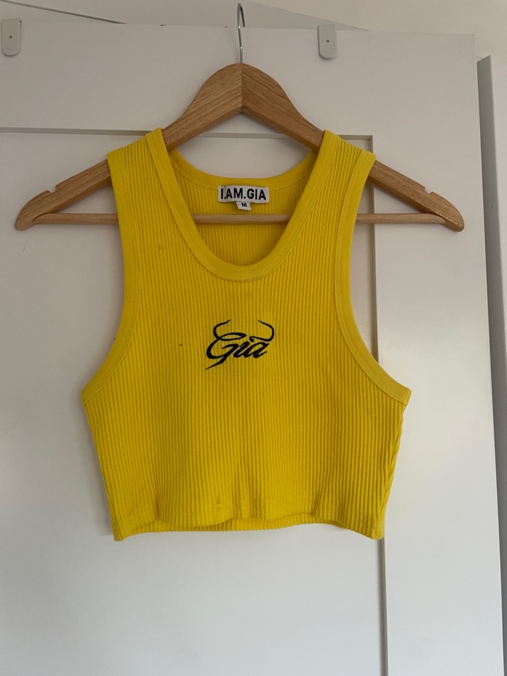 I.AM.GIA Yellow Ribbed Crop Tank Top